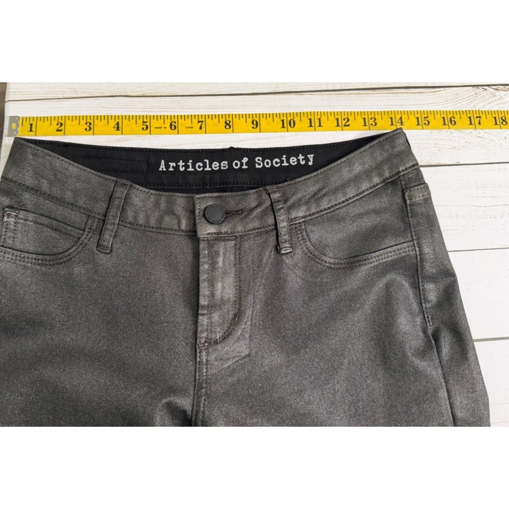 Articles of Society Sarah Coated Skinny Fit Jeans Black Womans Size 24 Mid Rise - Picture 3 of 9